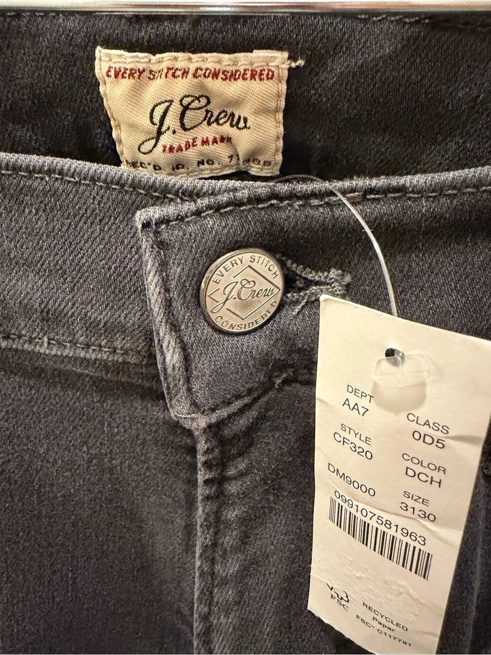 J. Crew 484 Slim-fit Stretch Jean in Dark Charcoal Wash 31x30 NWT